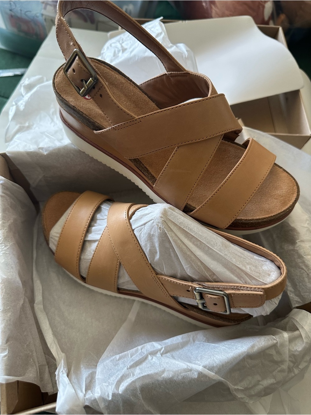 Clarks Women’s Tan Strappy Slingback Wedge Sandals